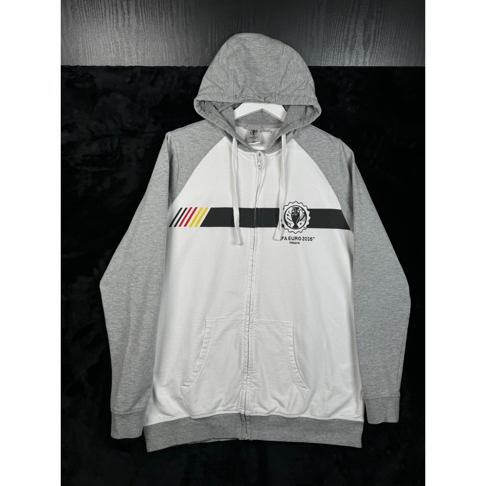 + Deutschland UEFA Euro 2016 France Hoodie Mens Large White Gray Full Zip